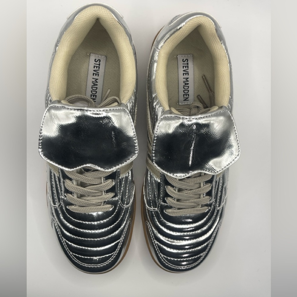 NEW Steve Madden Madrid Silver Sneakers Size 9 - Picture 6 of 13